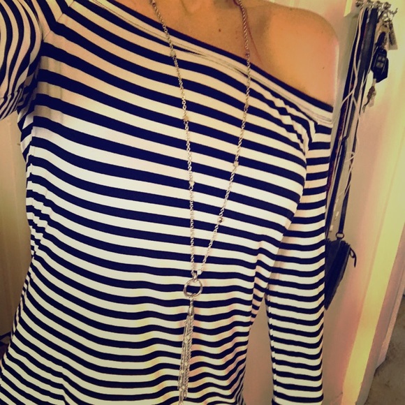 Dkny Tops - DKNY Off shoulder / bell sleeve striped top M